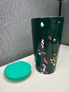 Starbucks 2019 Holiday Dark Green Confetti Splatter Ceramic Tumbler 12 oz